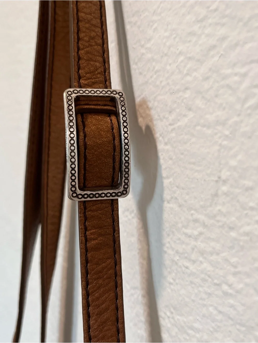Vintage Brighton Tan Leather Crossbody Bag with Decorative Strap and Tassel